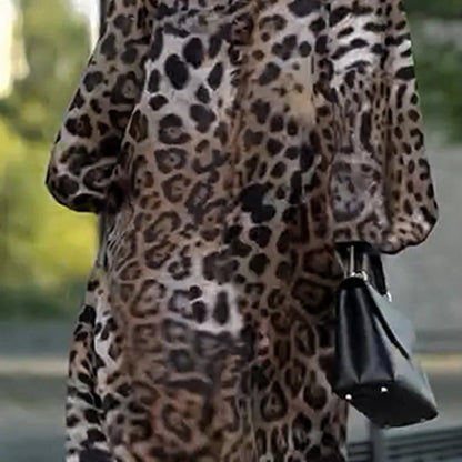 Rosana - Vestido informal de manga larga con estampado de leopardo