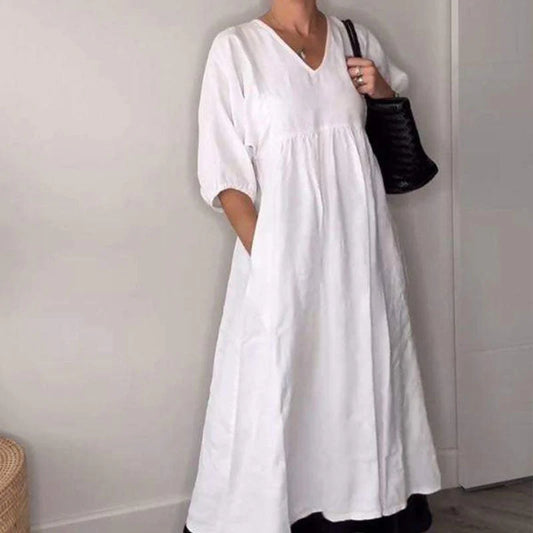 Jimena™ | Vestido amplio con escote en pico y manga francesa