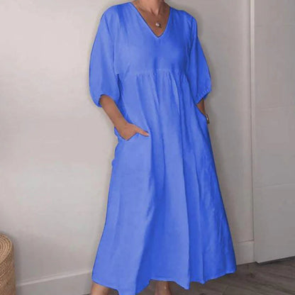 Jimena™ | Vestido amplio con escote en pico y manga francesa