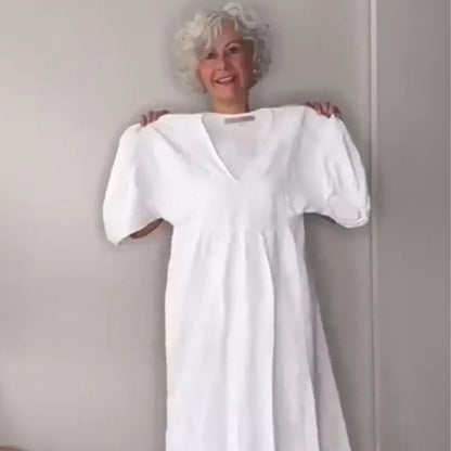 Jimena™ | Vestido amplio con escote en pico y manga francesa