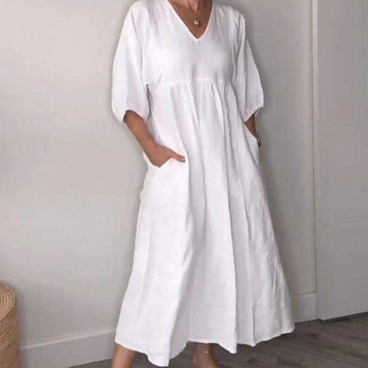Jimena™ | Vestido amplio con escote en pico y manga francesa