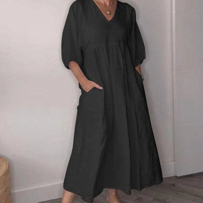 Jimena™ | Vestido amplio con escote en pico y manga francesa