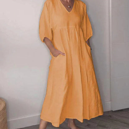 Jimena™ | Vestido amplio con escote en pico y manga francesa