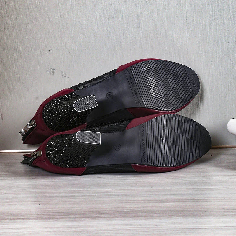 Chiara - Tacones con encaje floral y tacón brillante