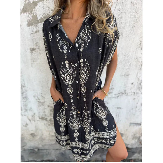 Eva™ Vestido Clásico con Estampado – Elegancia Natural y Confort Diario