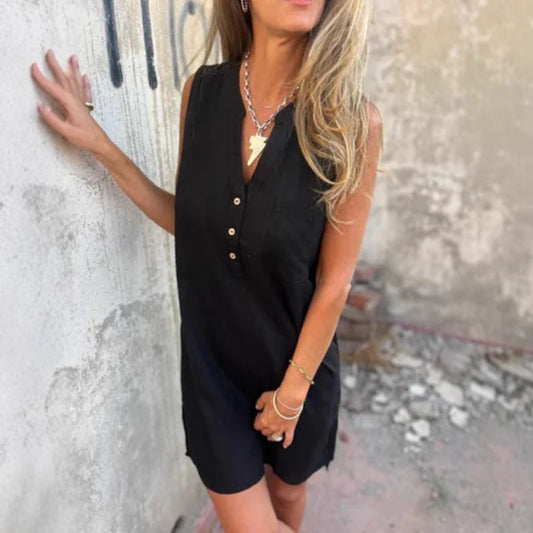 Marina – Vestido camisero sin mangas con botones decorativos