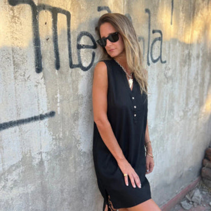 Marina – Vestido camisero sin mangas con botones decorativos