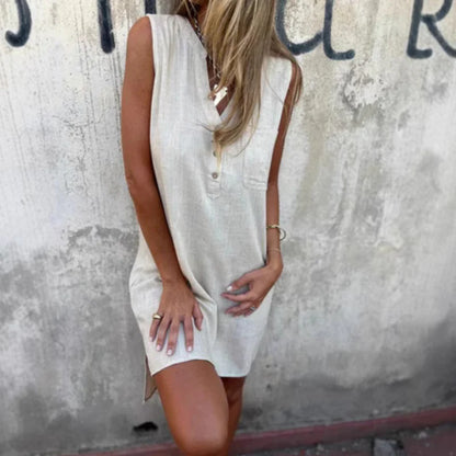 Marina – Vestido camisero sin mangas con botones decorativos