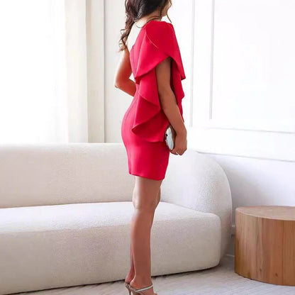 Zaira - Vestido de cóctel con un solo hombro y volantes