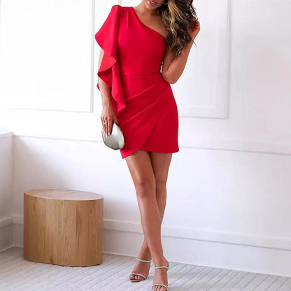 Zaira - Vestido de cóctel con un solo hombro y volantes
