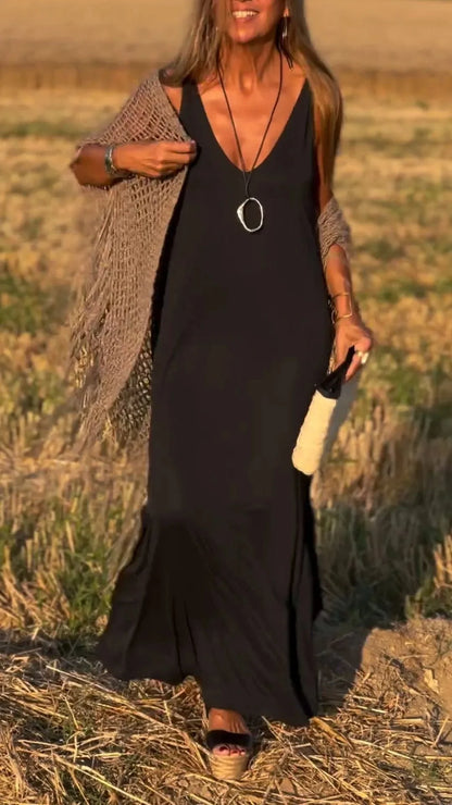 Silvia™ Vestido largo con escote en pico y tirantes finos