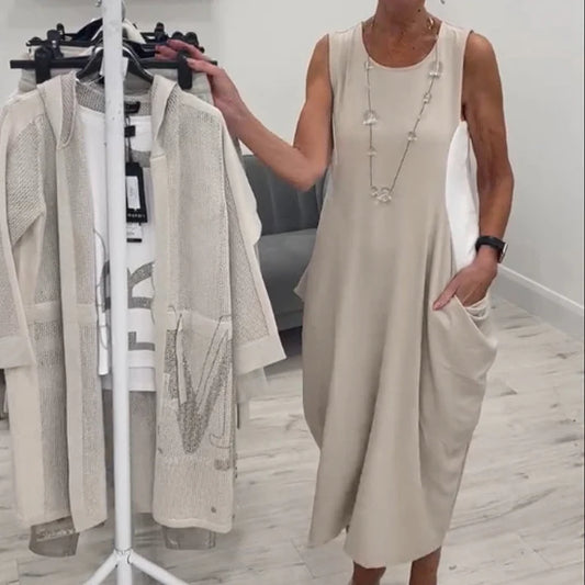 Leire™ | Vestido largo sin mangas con bolsillos y corte relajado