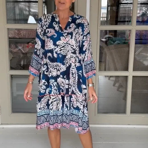 Silvia™ | Vestido holgado con estampado floral y manga tres cuartos