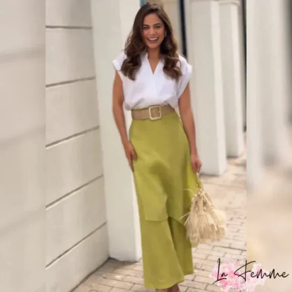 Estela™ Conjunto elegante de blusa sin mangas y pantalón ancho con efecto falda