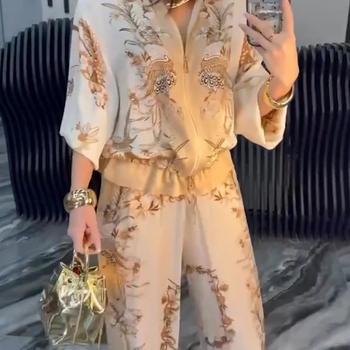 Zaira - Conjunto elegante de dos piezas con cremallera para mujer