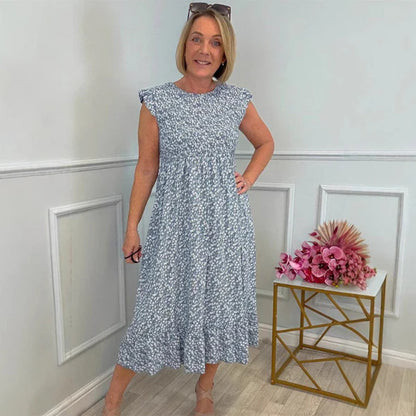 Rebeca™ | Elegante vestido con estampado floral, cintura alta y mangas con volantes