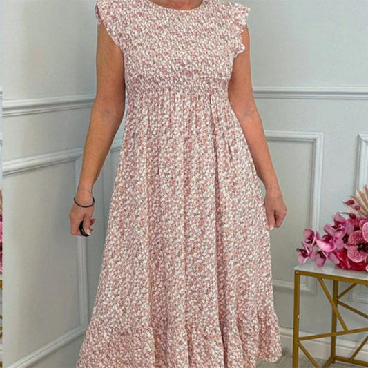 Rebeca™ | Elegante vestido con estampado floral, cintura alta y mangas con volantes