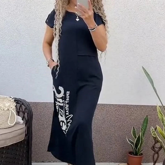 Zahara - Vestido largo urbano con estampado lateral