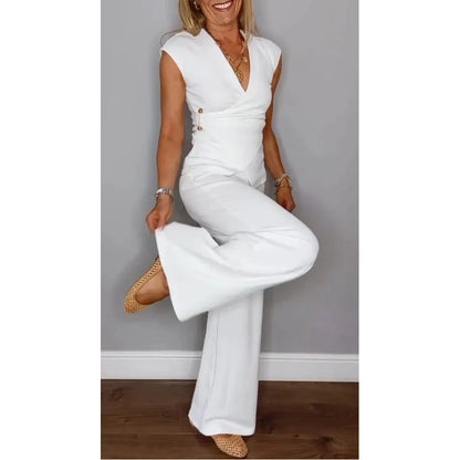 Selena - Conjunto elegante de top con escote en V y pantalón fluido