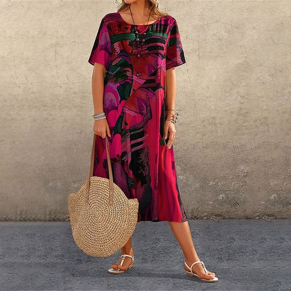 Camila – Vestido amplio con estampado artístico
