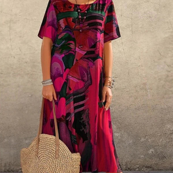 Camila – Vestido amplio con estampado artístico