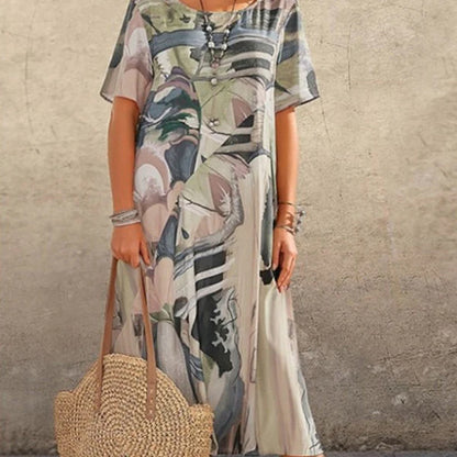 Camila – Vestido amplio con estampado artístico