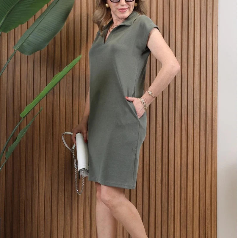 LINA – Vestido informal liso con cuello vuelto