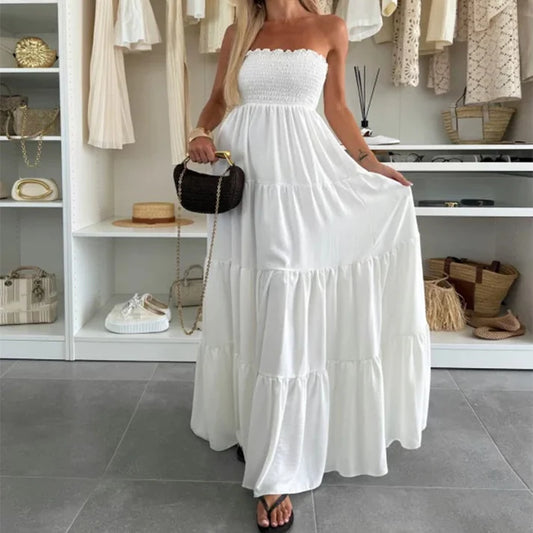 Aria™ | Vestido largo palabra de honor con vuelo y estilo bohemio