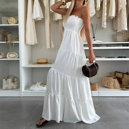 Aria™ | Vestido largo palabra de honor con vuelo y estilo bohemio