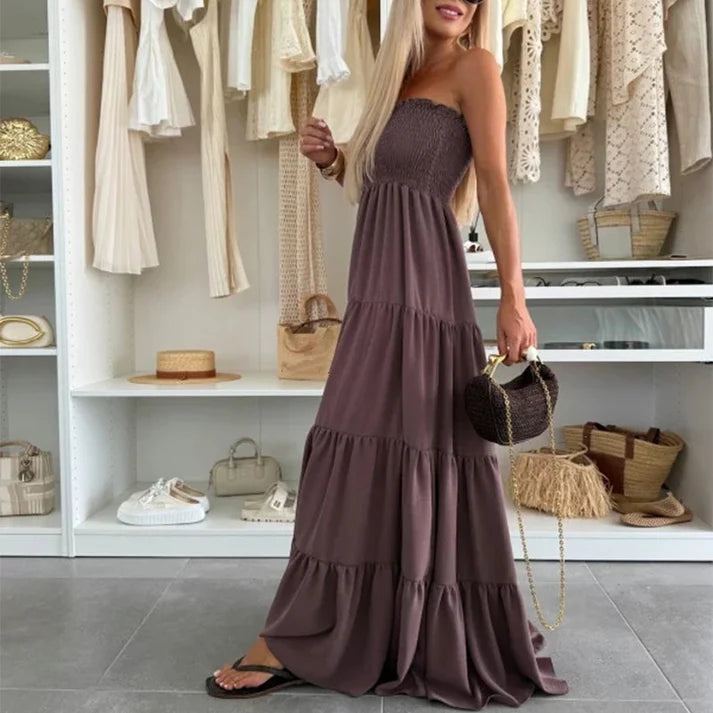 Aria™ | Vestido largo palabra de honor con vuelo y estilo bohemio