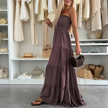 Aria™ | Vestido largo palabra de honor con vuelo y estilo bohemio
