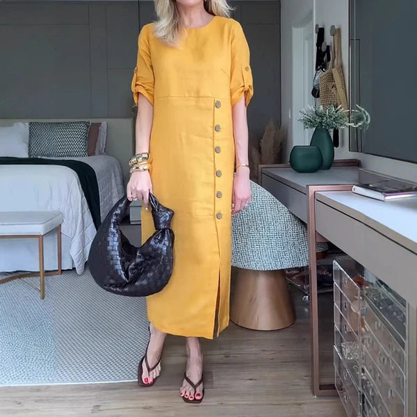 Mireia™ | Vestido midi recto con botones laterales