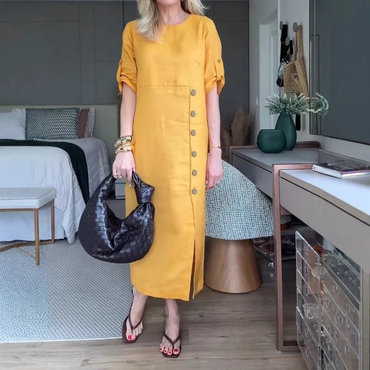 Mireia™ | Vestido midi recto con botones laterales