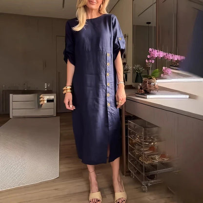 Mireia™ | Vestido midi recto con botones laterales