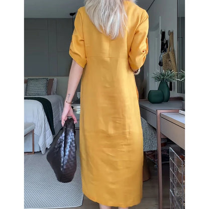 Mireia™ | Vestido midi recto con botones laterales