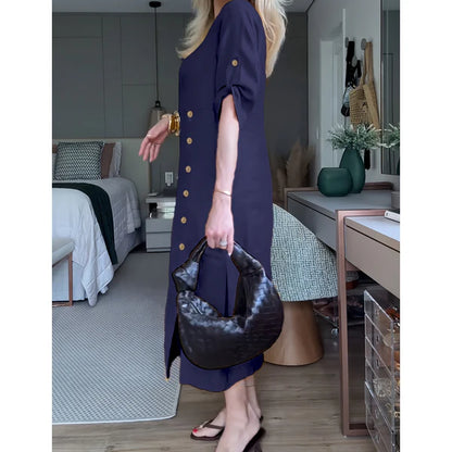 Mireia™ | Vestido midi recto con botones laterales