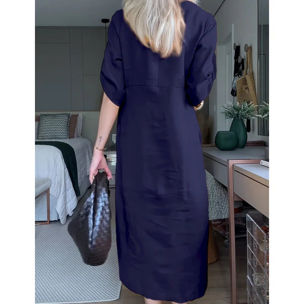 Mireia™ | Vestido midi recto con botones laterales