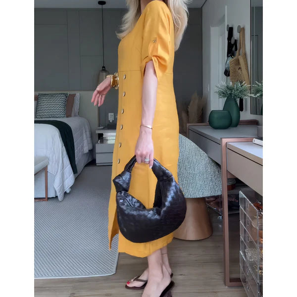 Mireia™ | Vestido midi recto con botones laterales