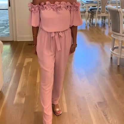 Triana™ | Mono con escote bardot y volantes para un look romántico y moderno