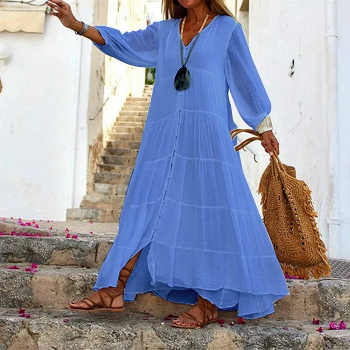Siena™ | Vestido largo vaporoso con botones y manga larga