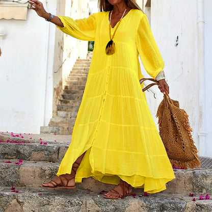 Siena™ | Vestido largo vaporoso con botones y manga larga
