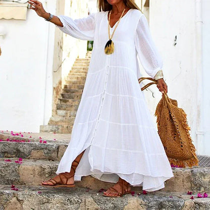 Siena™ | Vestido largo vaporoso con botones y manga larga