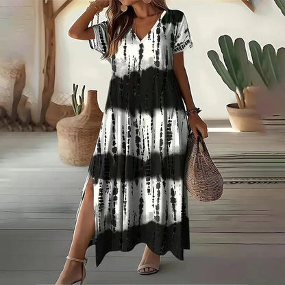 Araceli - Vestido relajado con cuello en V y cambio de color