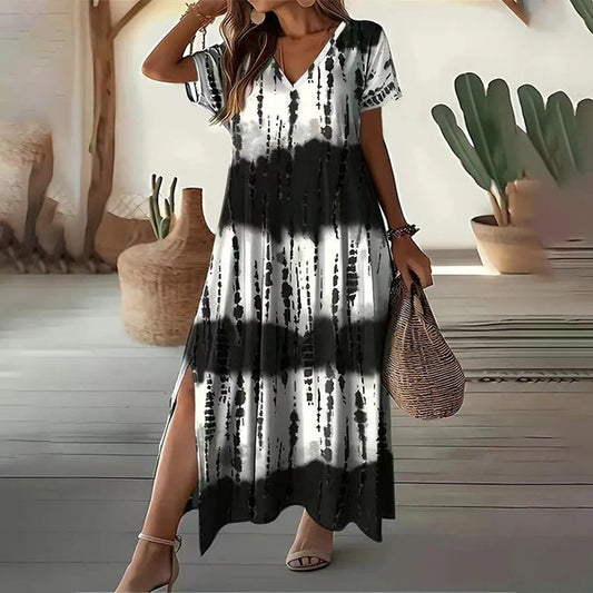 Araceli - Vestido relajado con cuello en V y cambio de color