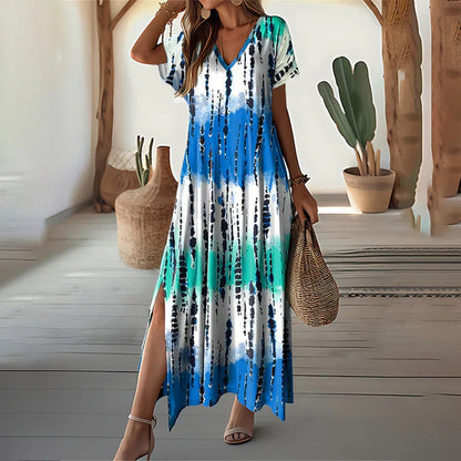 Araceli - Vestido relajado con cuello en V y cambio de color