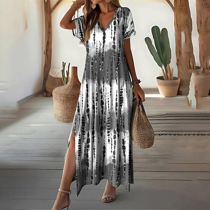 Araceli - Vestido relajado con cuello en V y cambio de color