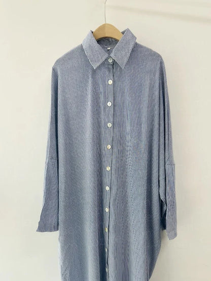 Rebeca™ | Vestido camisero largo de rayas con corte amplio y estilo relajado
