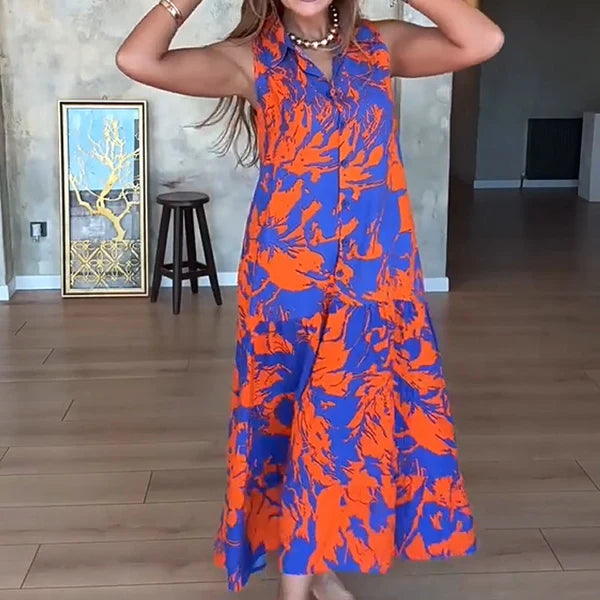 Valentina - Vestido sin mangas con estampado artístico y corte fluido