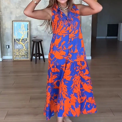 Valentina - Vestido sin mangas con estampado artístico y corte fluido