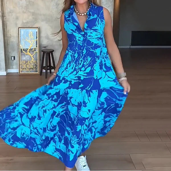 Valentina - Vestido sin mangas con estampado artístico y corte fluido